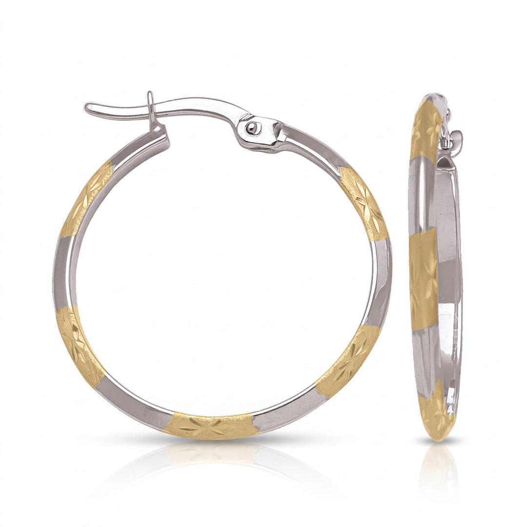 Two Tone Patterned Knife Edge Hoop Earrings, 22.5mm