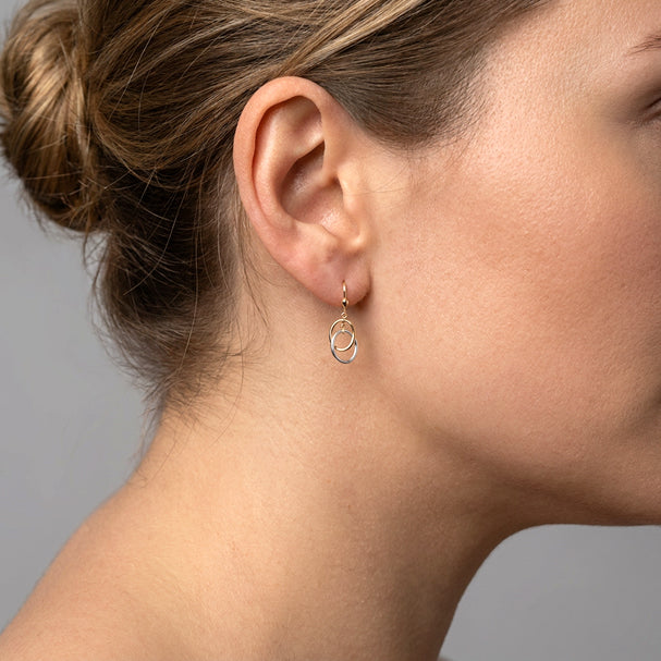 Two Tone Fancy Link Drop Earrings - worn on ear