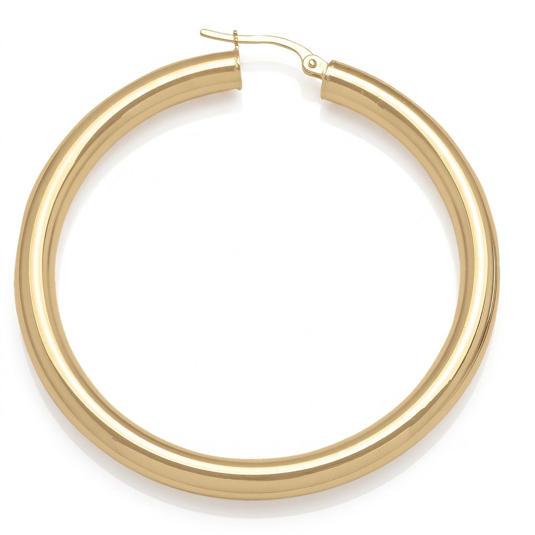 Yellow Gold High Polish Plain 4mm Tube Hoop Earrings, 47.8mm