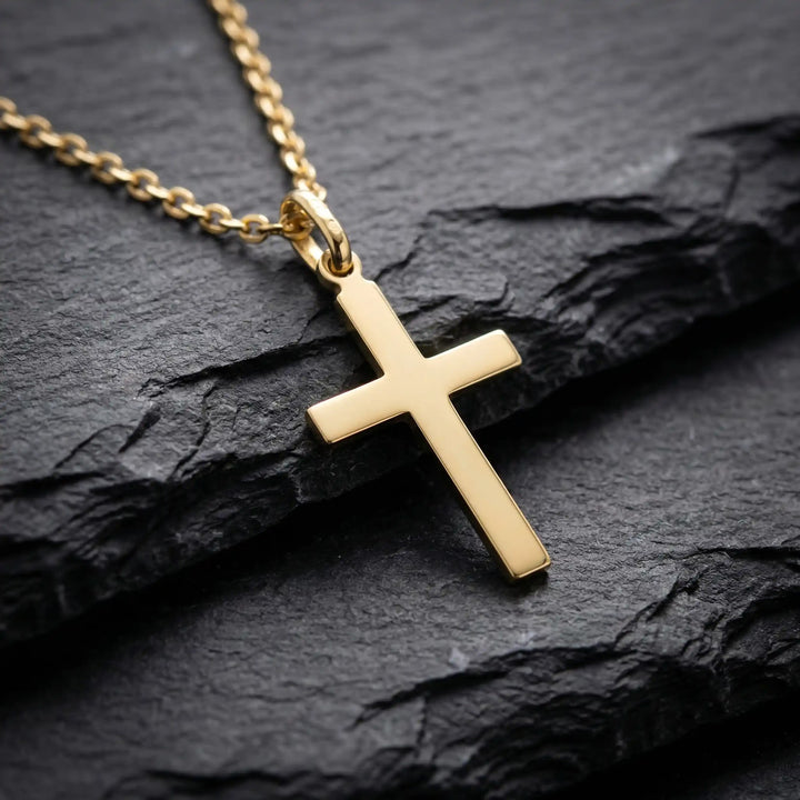 Minimal Latin Yellow Gold Cross Pendant on stone