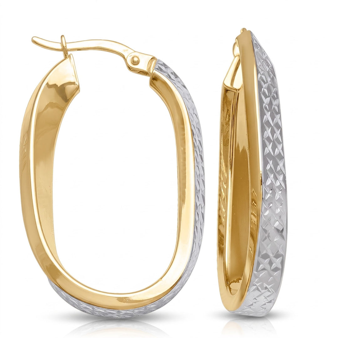 Two Tone Oval Fancy Hoop Earrings, 20mm