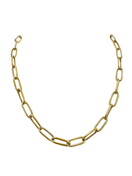 Yellow Gold Hollow Textured Paper Clip Chain Necklace