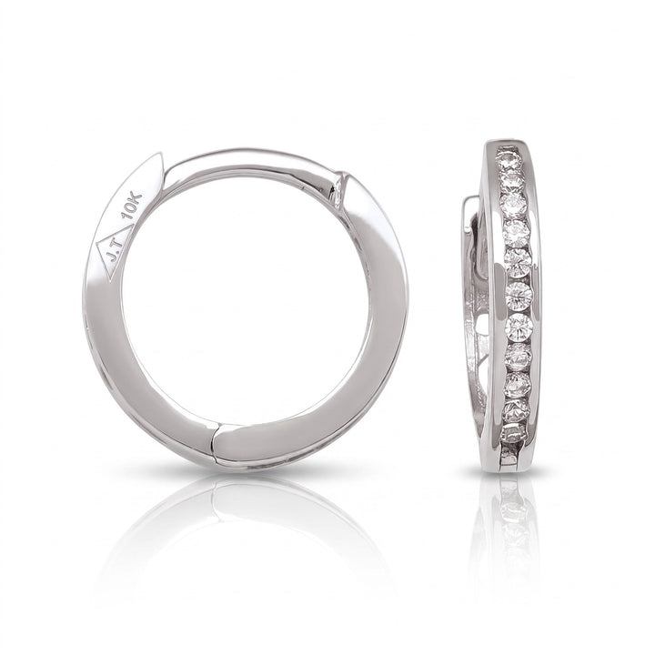 Yg Yellow Gold CZ Huggie Hoop Earrings, 11.8mm