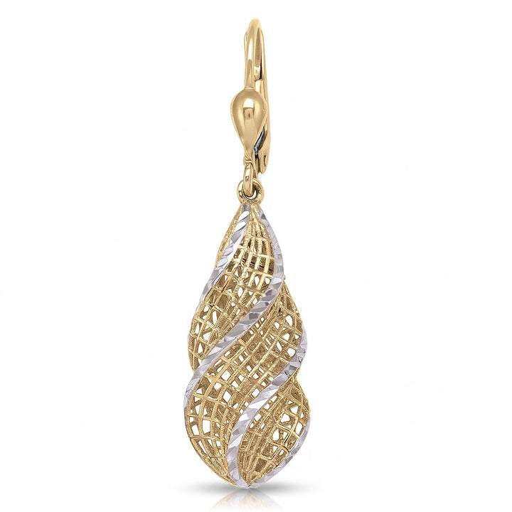 Two Tone Fancy Diamond Cut Tear Drop Earrings