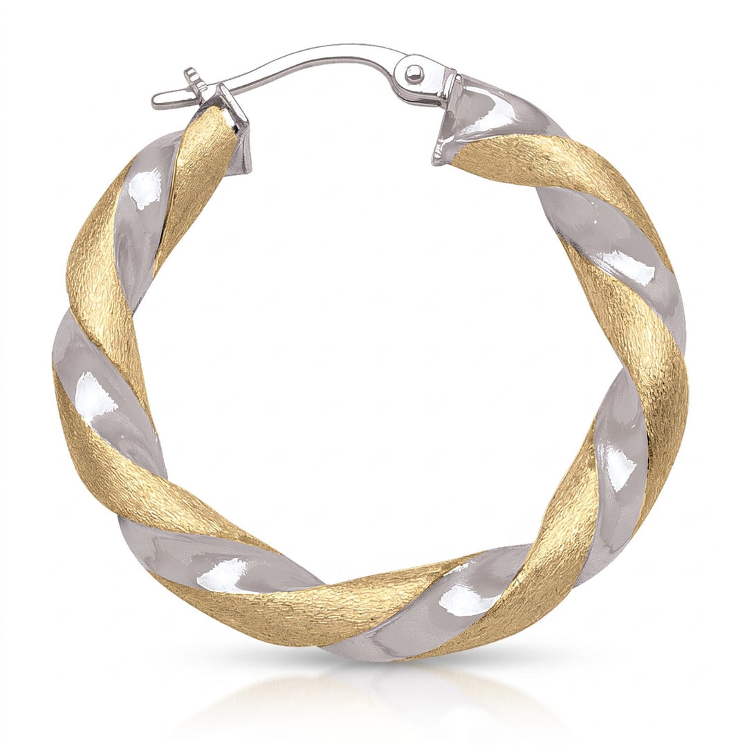 Two Tone Twisted Hoop Earrings, 28mm