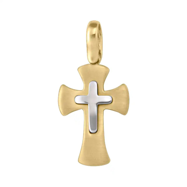 Layered Pattee Two-Tone Gold Cross Pendant on white background