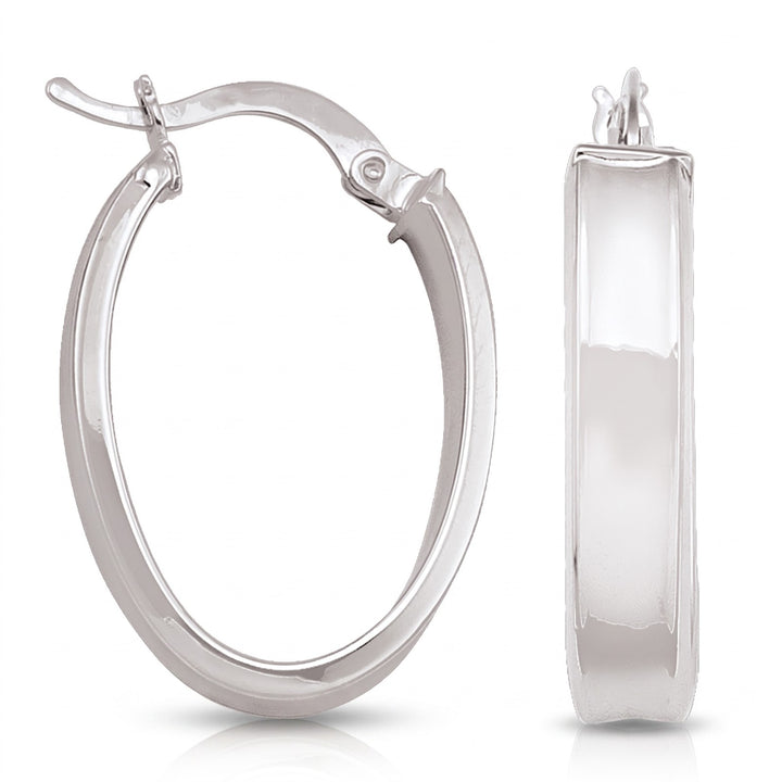White Gold Oval Hoop Earrings, 16.6mm
