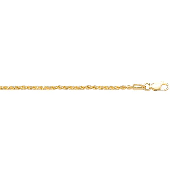 Yellow Gold Solid Diamond-Cut Wheat Chain Necklace — 1.3mm