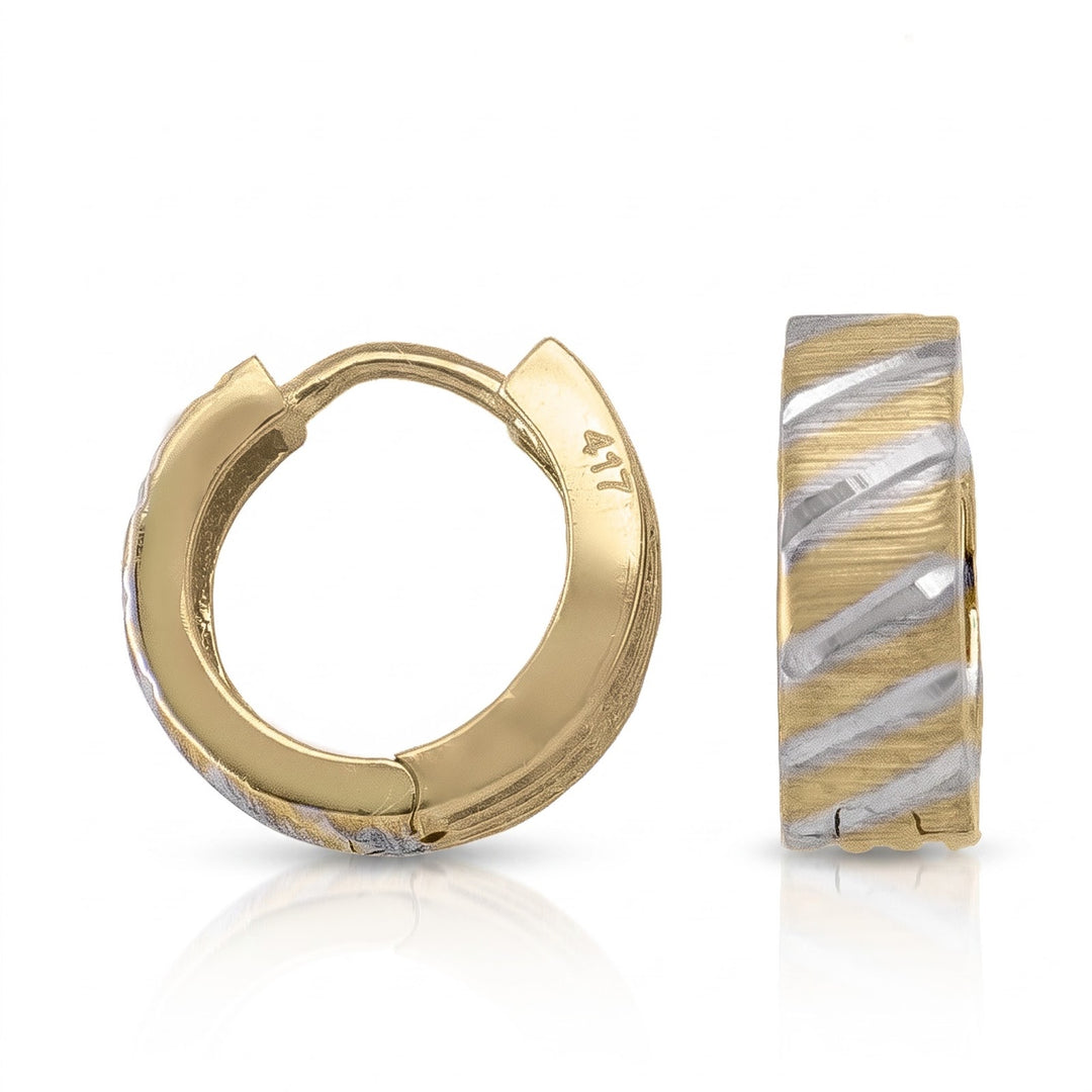 Two Tone Patterned Huggie Earrings