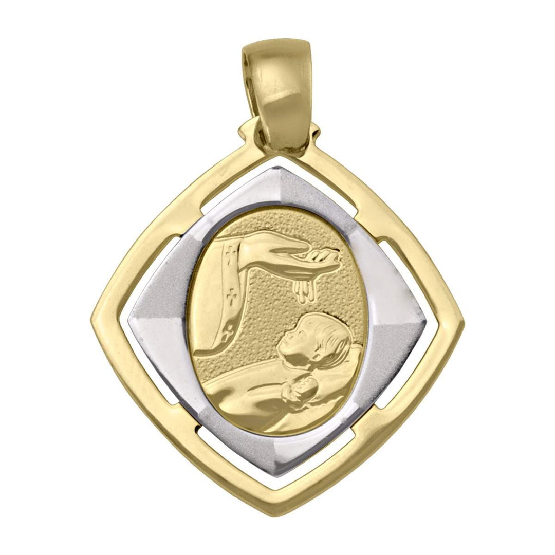 Two-Tone Gold Baptism Medal — front view