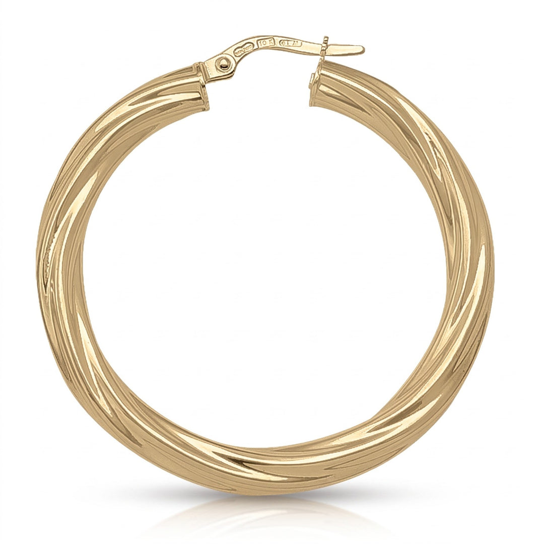 Yellow Gold Twisted 4mm Tube Hoop Earrings, 37.4mm