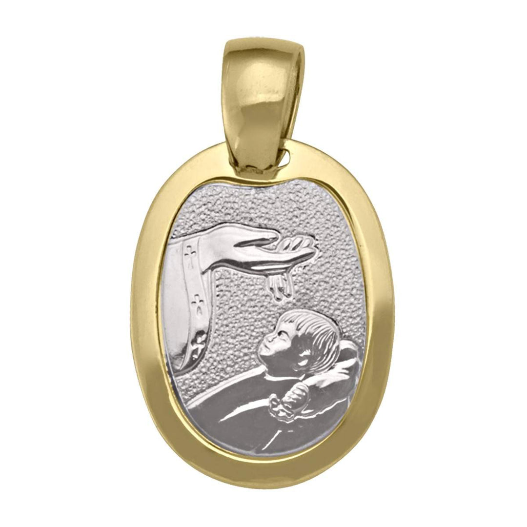 Two-Tone Gold Baptism Medal — front view