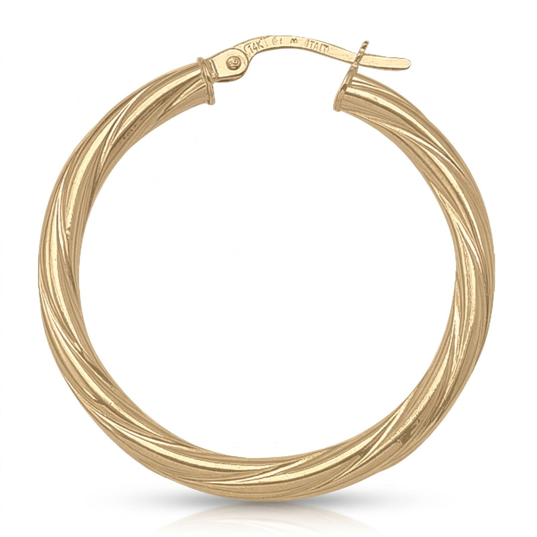 Yellow Gold Twisted 3mm Tube Hoop Earrings, 30.1mm
