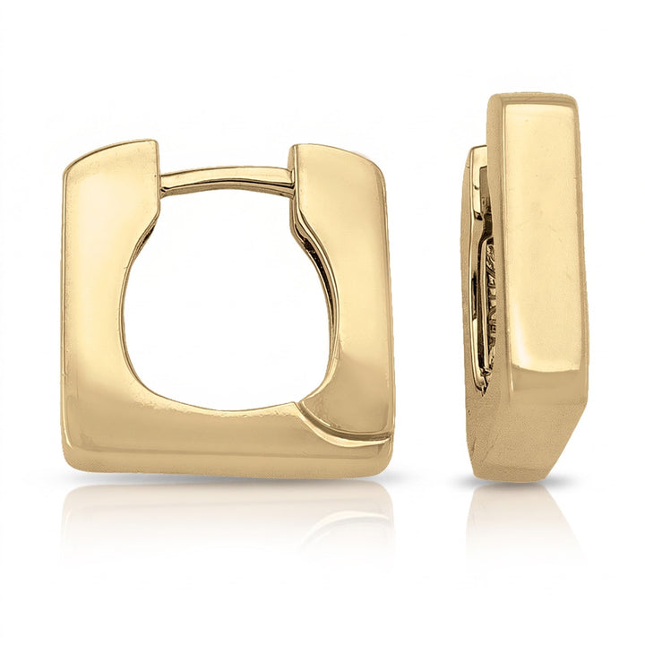 Yellow Gold Square Shape Huggie Earrings