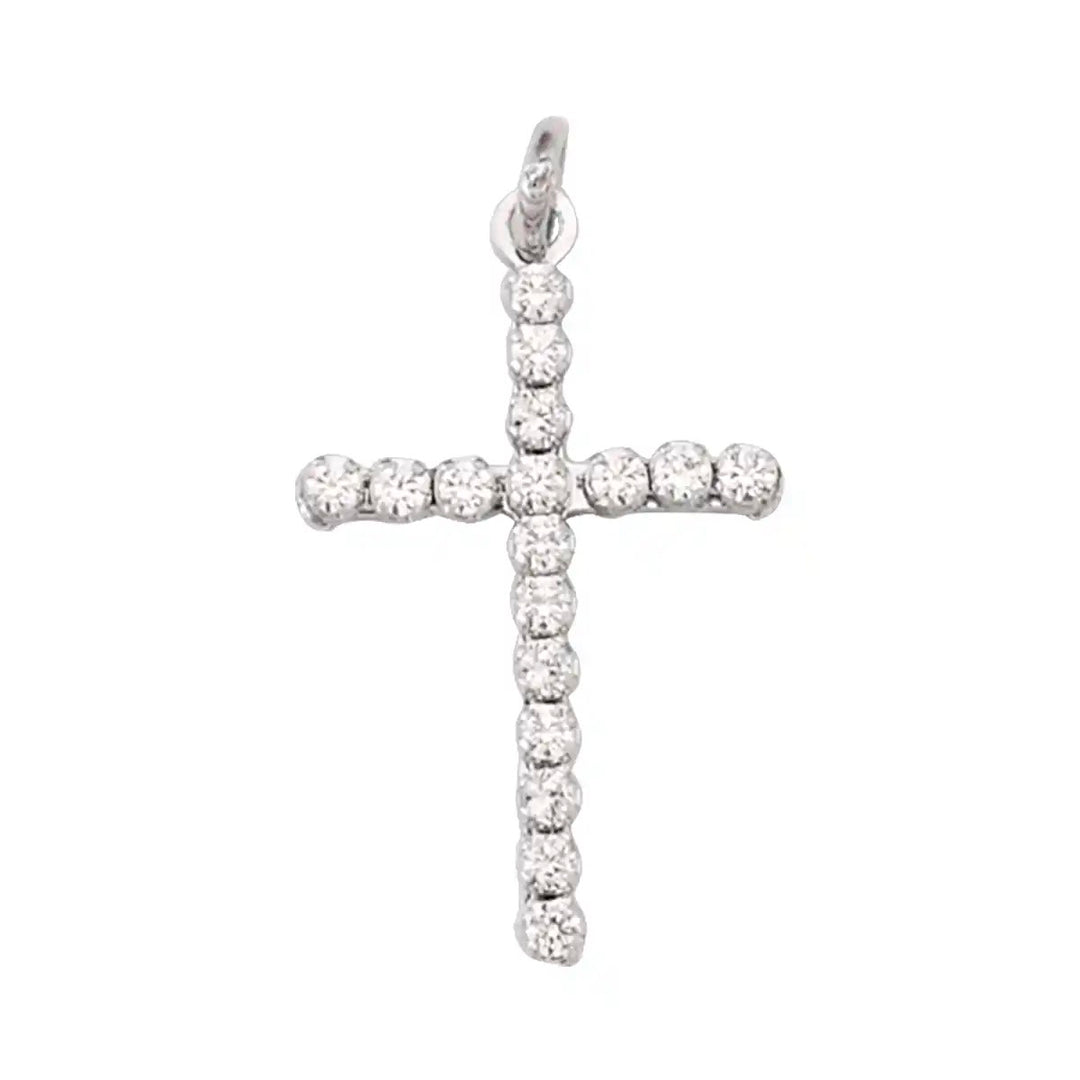 Prong-Set Latin White Gold Cross Pendant on white background