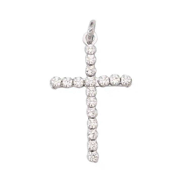 Prong-Set Latin White Gold Cross Pendant on white background