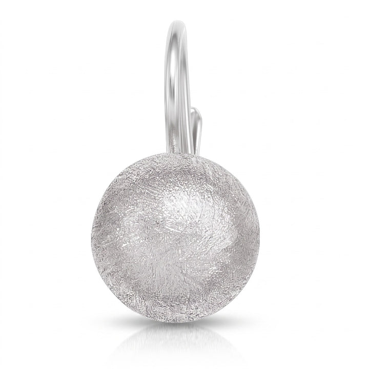 White Gold Satin Finish French Back Ball Earrings