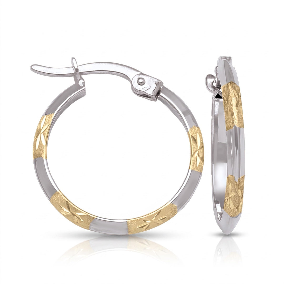 Two Tone Patterned Knife Edge Hoop Earrings, 17.3mm