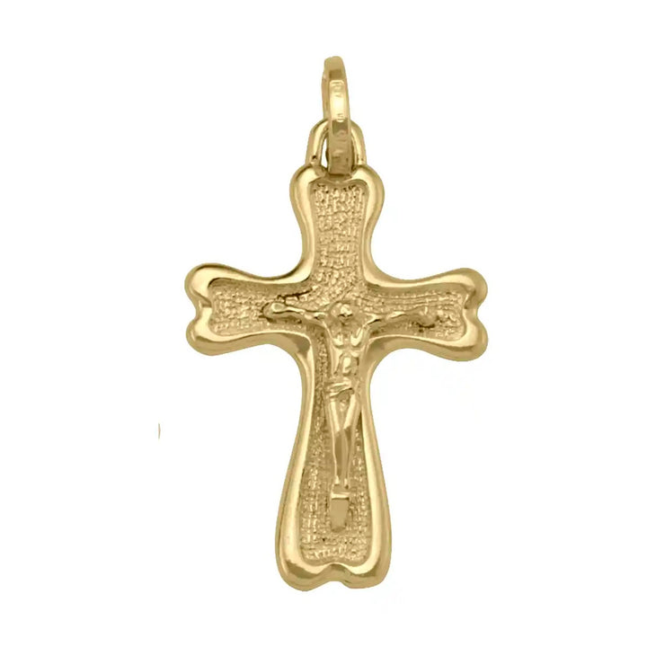 Flared Crucifix Yellow Gold Cross Pendant on white background