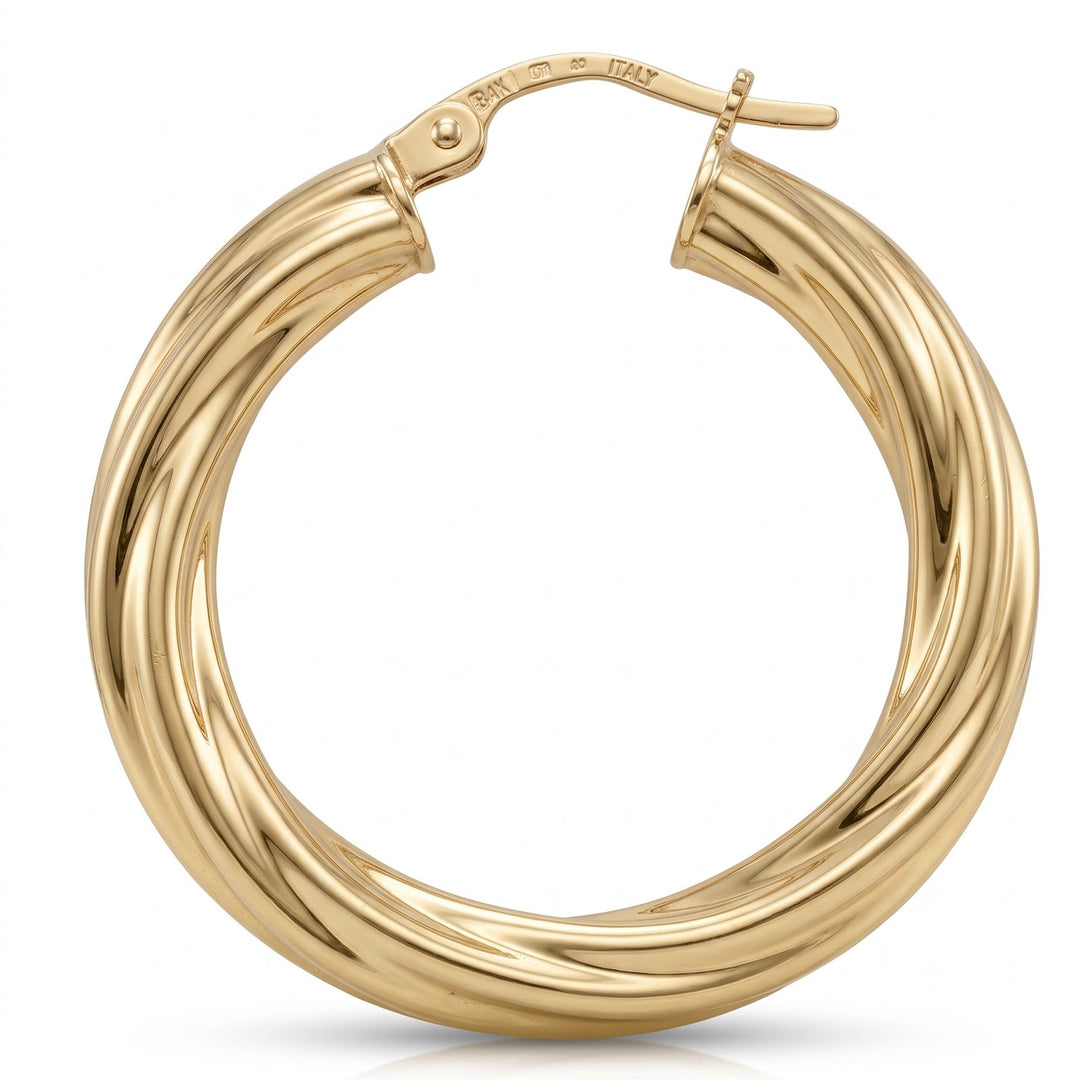 Yellow Gold Twisted 4mm Tube Hoop Earrings, 27.3mm