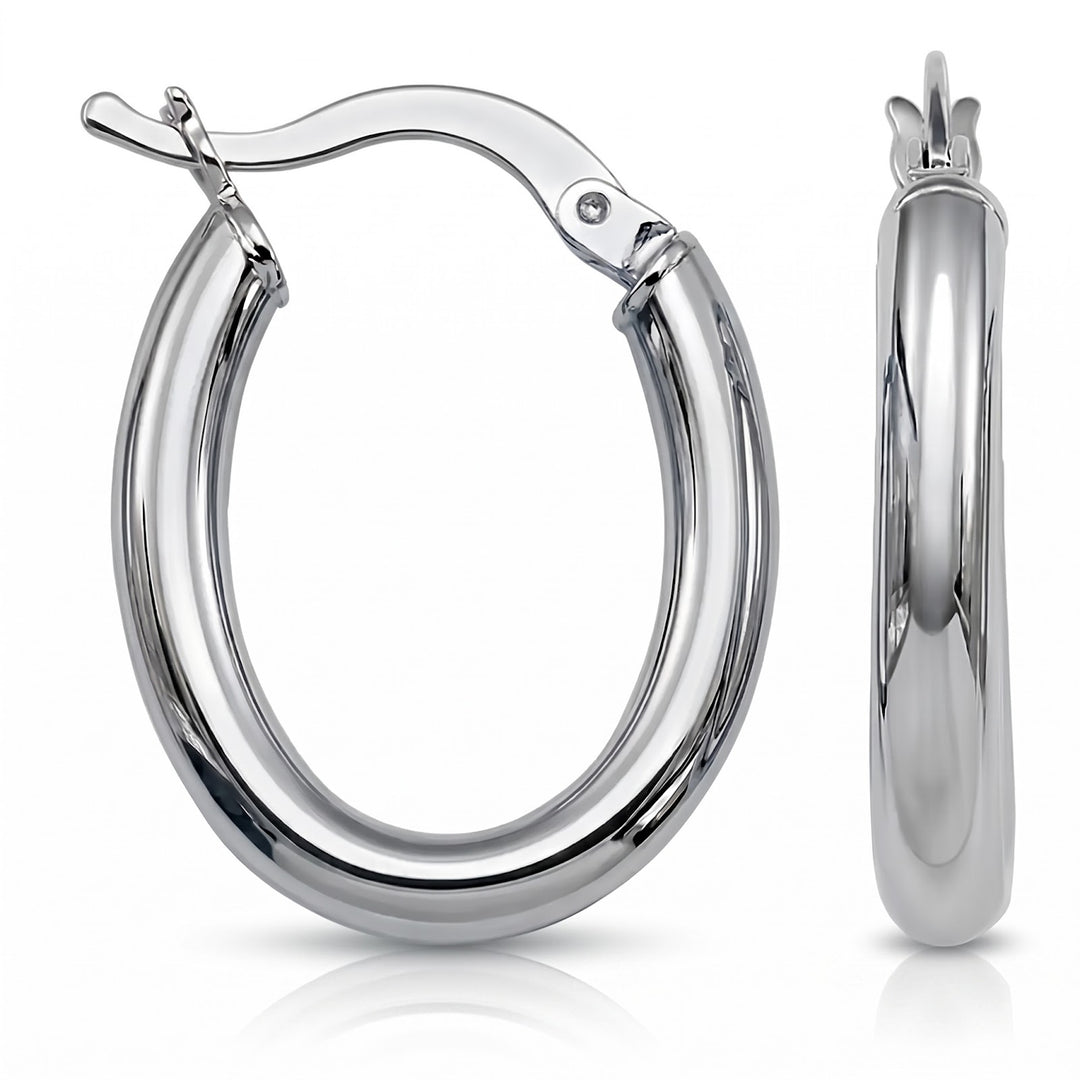White Gold High Polish Oval Hoop Earrings, 16.4mm