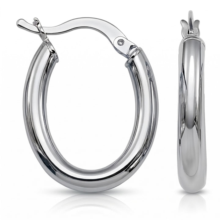 White Gold High Polish Oval Hoop Earrings, 16.4mm