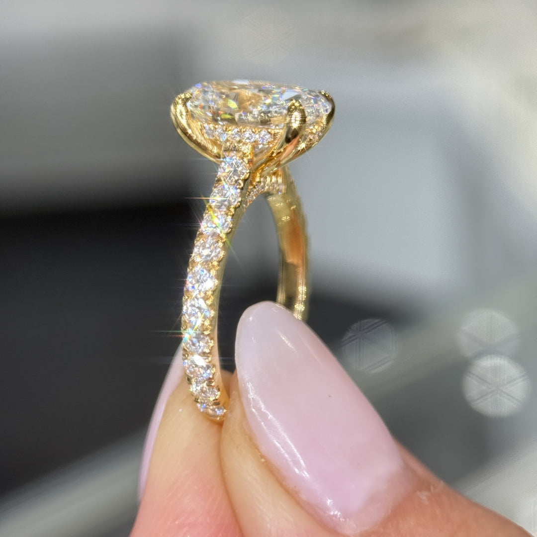 2.84 Ct Oval Lab-Grown Diamond Hidden Halo Pavé Engagement Ring in 14K Yellow Gold — D/VS1 IGI Certified — View 9