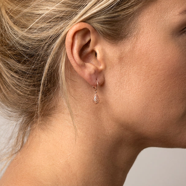 Pink Gold Fancy Diamond Cut Tear Drop Earrings - worn on ear
