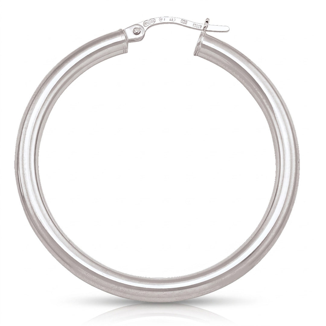 White Gold High Polish Plain 3mm Tube Hoop Earrings, 35.4mm