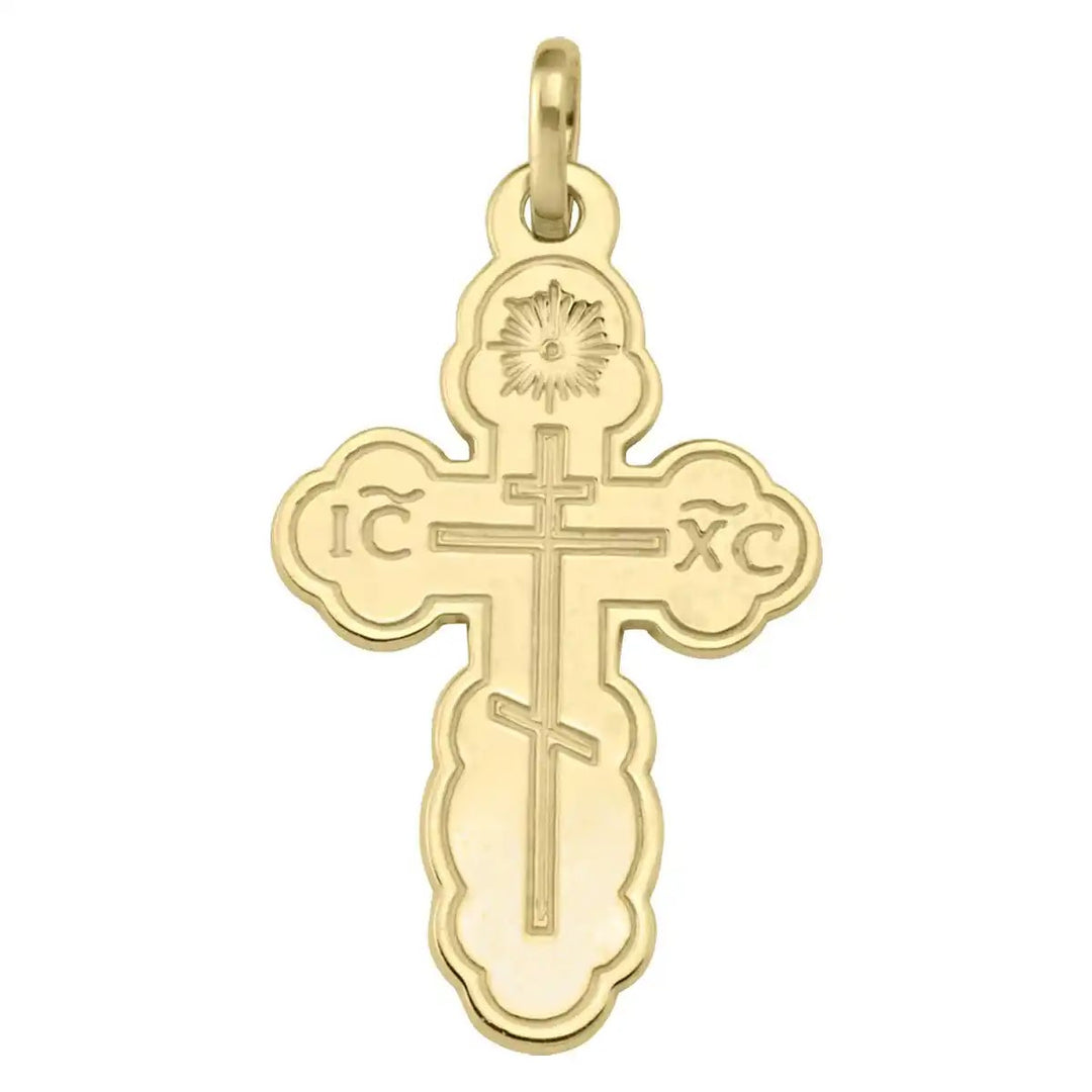 Three-Bar Orthodox Yellow Gold Cross Pendant on white background