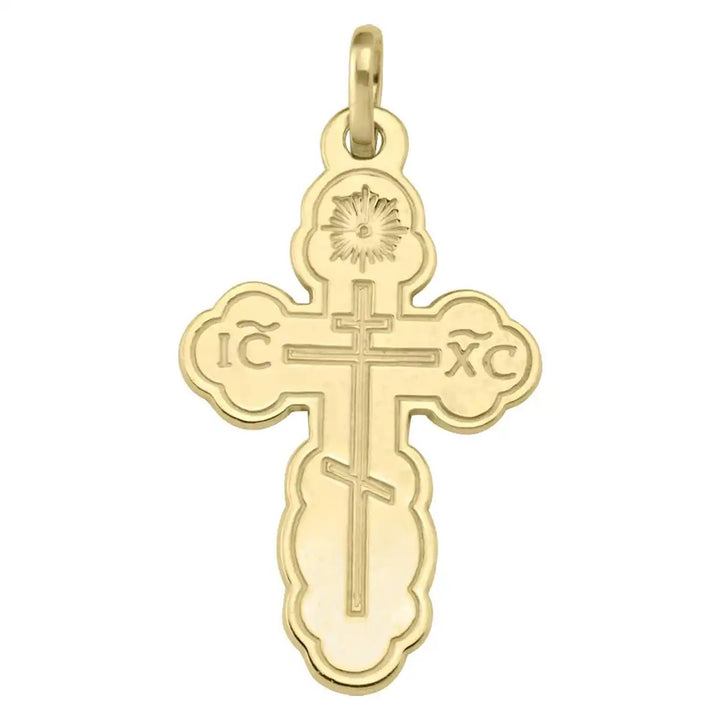 Three-Bar Orthodox Yellow Gold Cross Pendant on white background