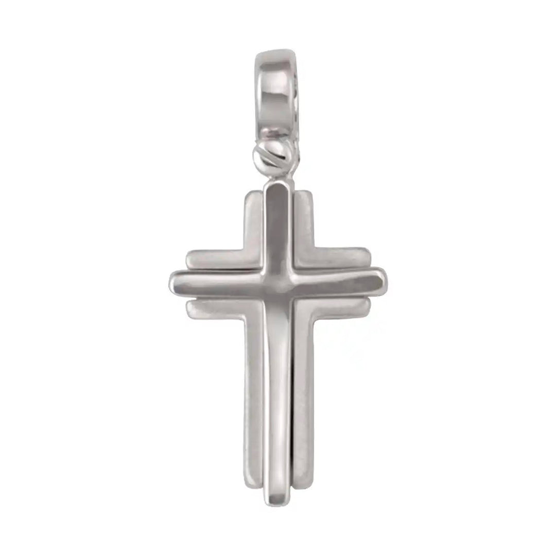 Layered Latin White Gold Cross Pendant on white background
