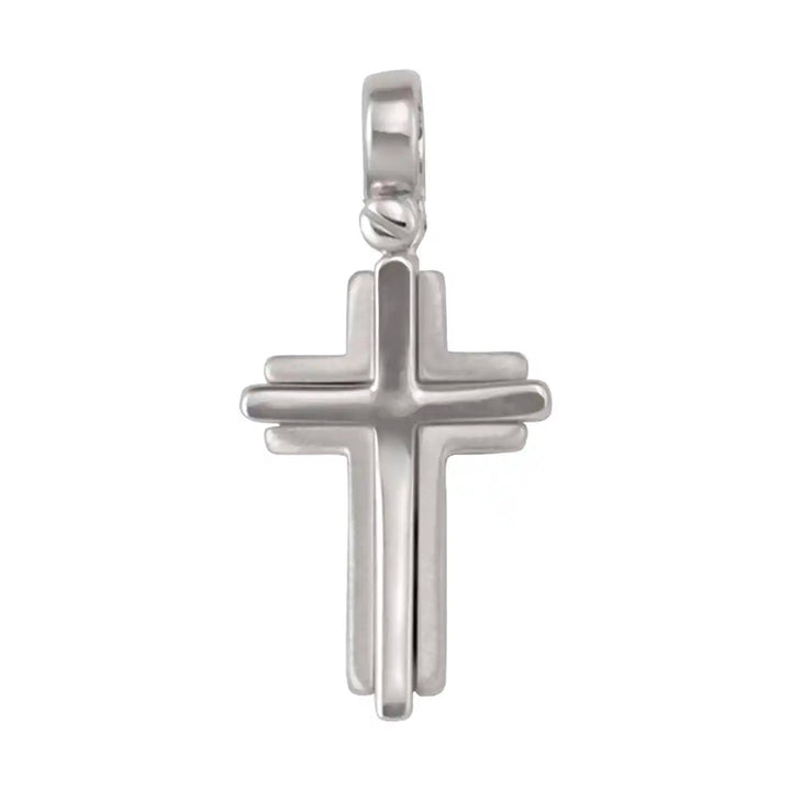 Layered Latin White Gold Cross Pendant on white background