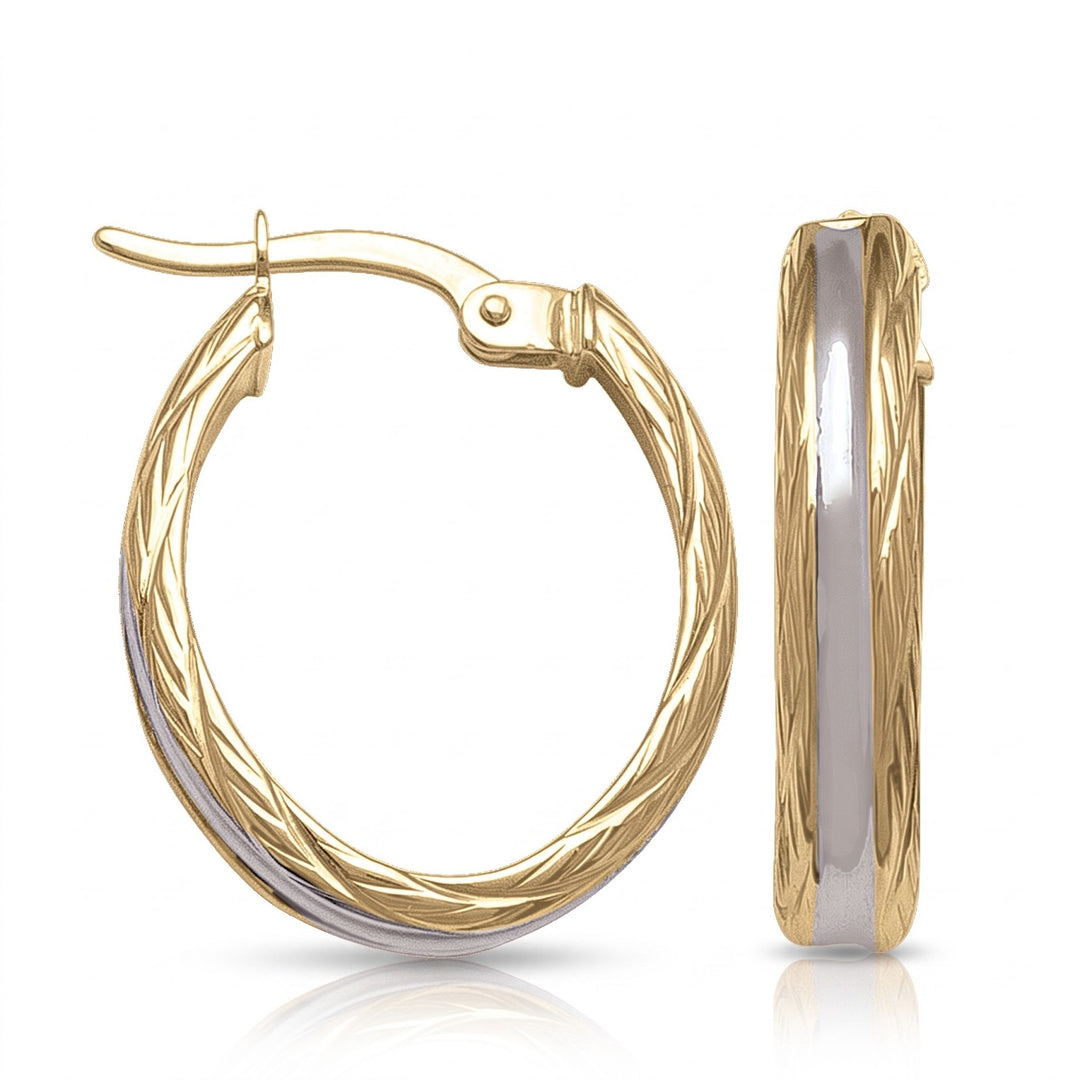 Two Tone Patterened Hoop Earrings, 17mm