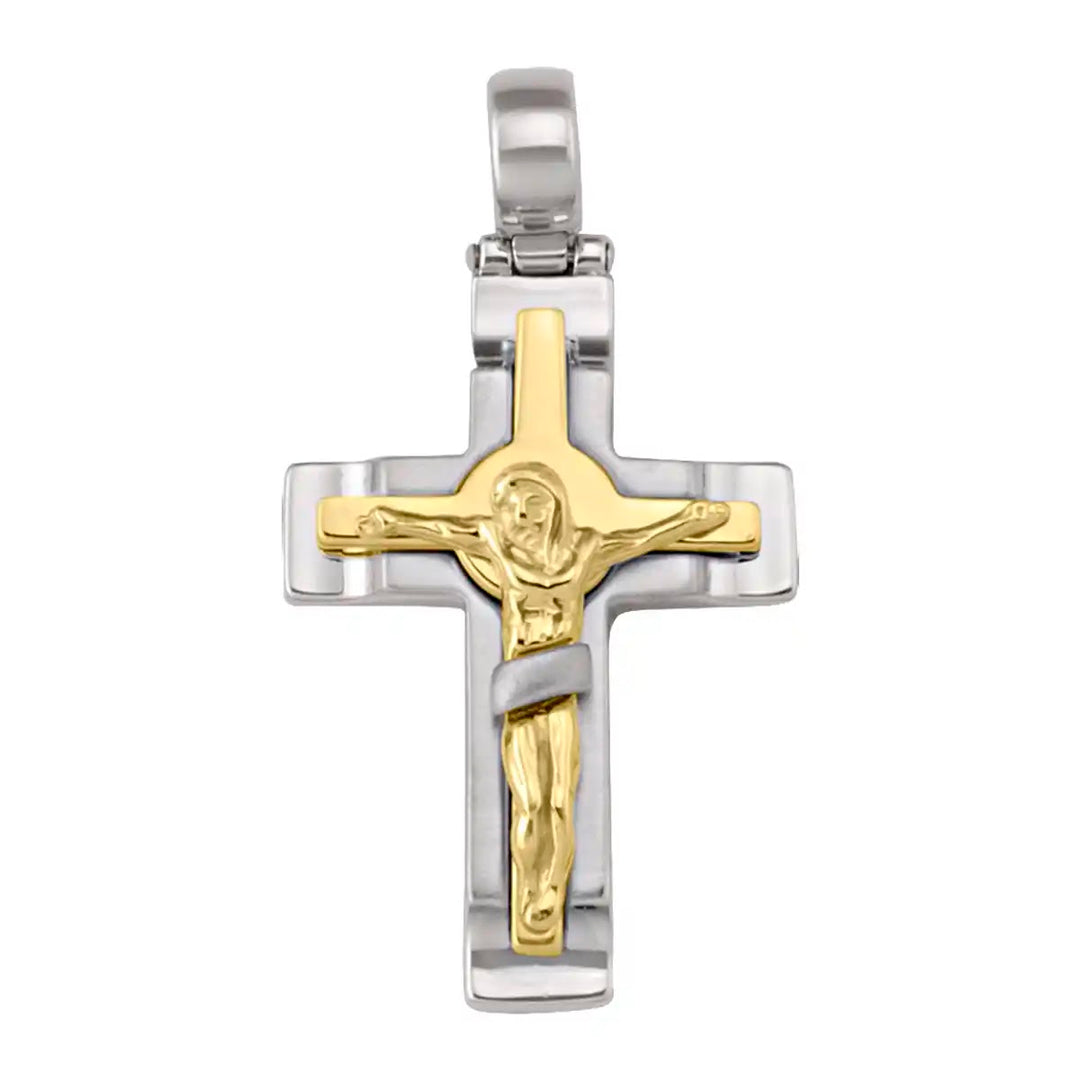 Layered Crucifix Two-Tone Gold Cross Pendant on white background