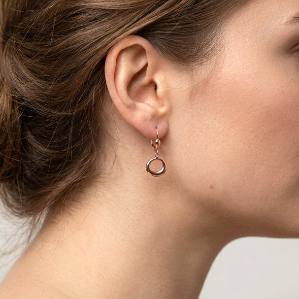 Pink Gold Fancy Circle Drop Earrings - worn on ear