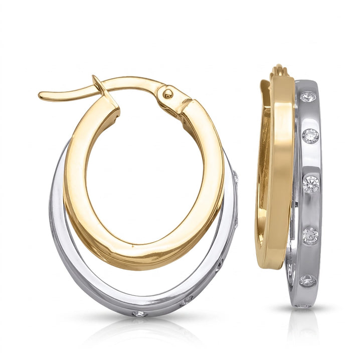 Two Tone Fancy Hoop Earrings, 16.6mm