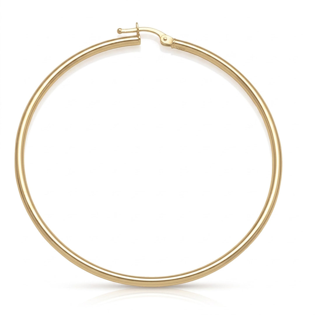 Yellow Gold High Polish Plain 2mm Tube Hoop Earrings, 53mm