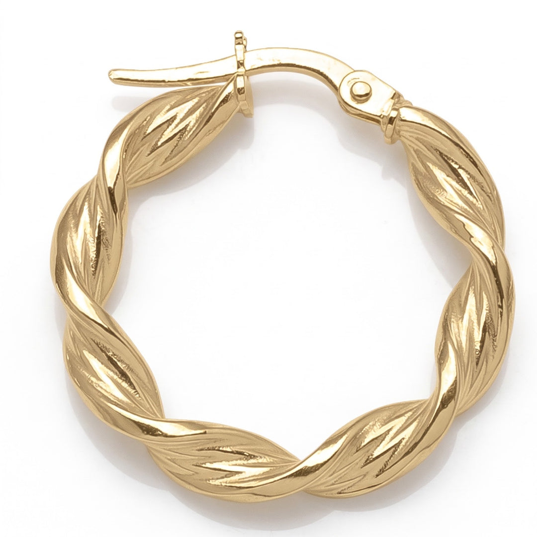 Yellow Gold Twisted Hoop Earrings, 21.6mm