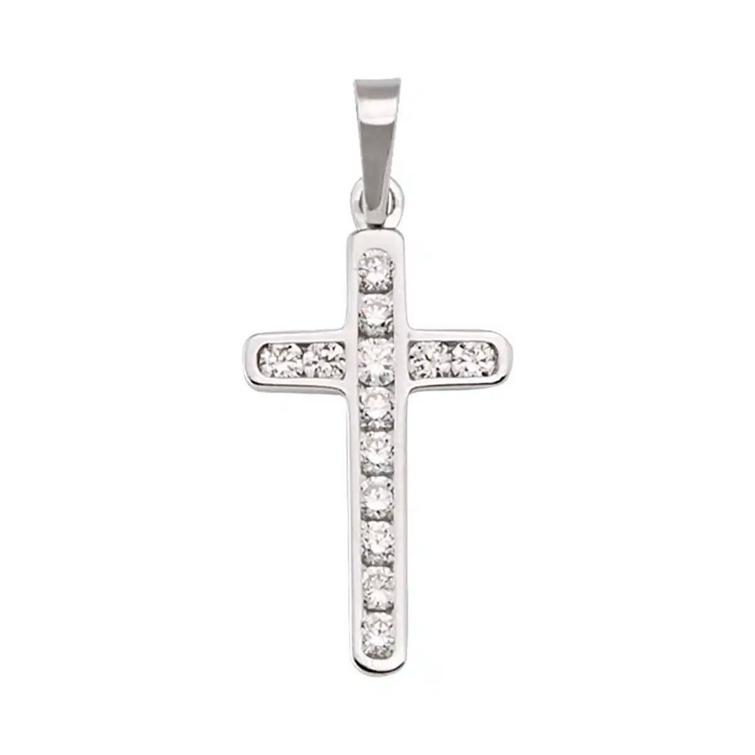 Minimal Latin White Gold Cross Pendant on white background