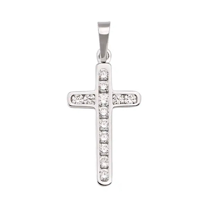 Minimal Latin White Gold Cross Pendant on white background