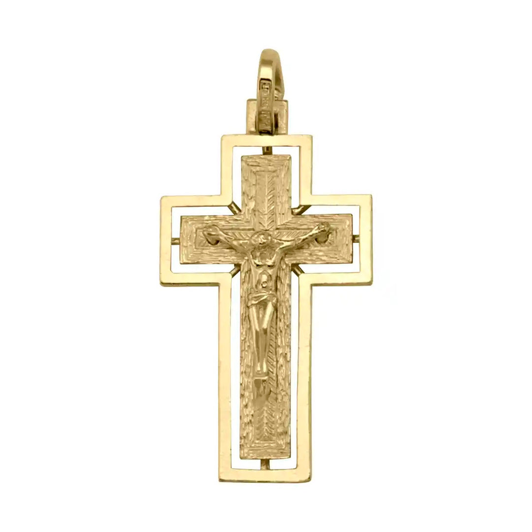 Latin Crucifix Yellow Gold Cross Pendant on white background