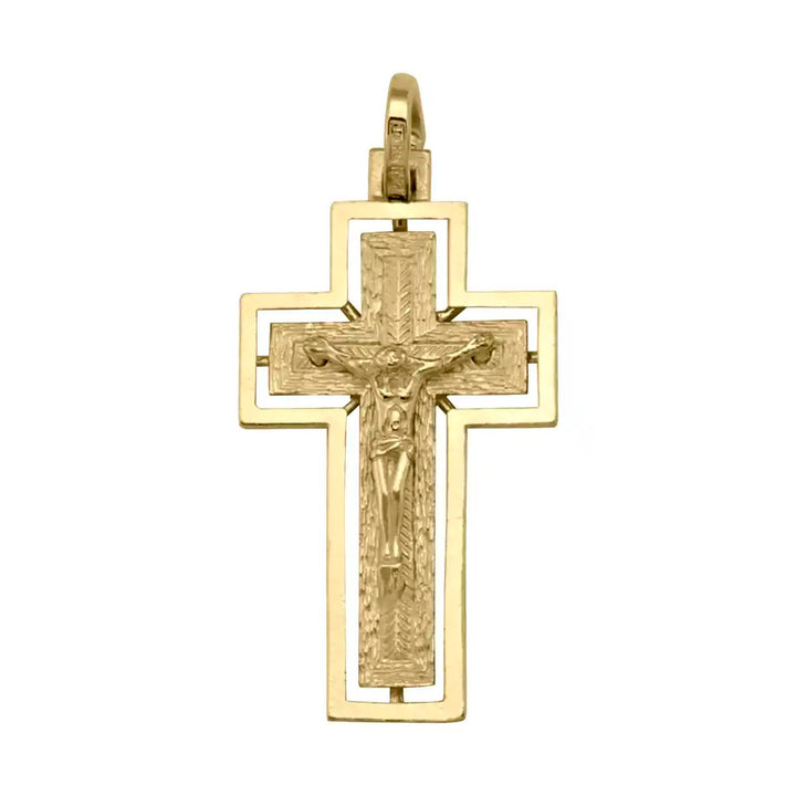 Latin Crucifix Yellow Gold Cross Pendant on white background