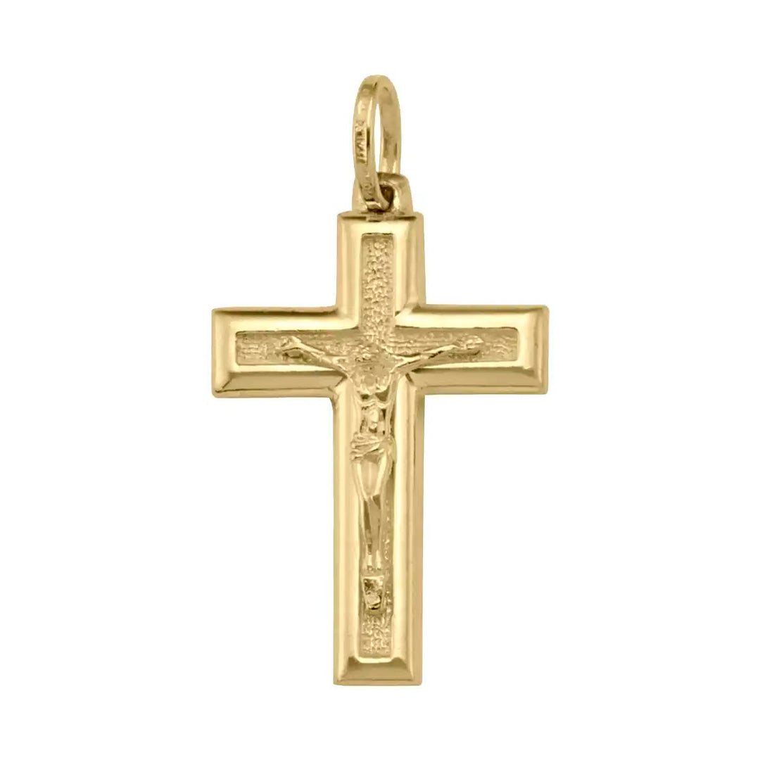 Latin Crucifix Yellow Gold Cross Pendant on white background