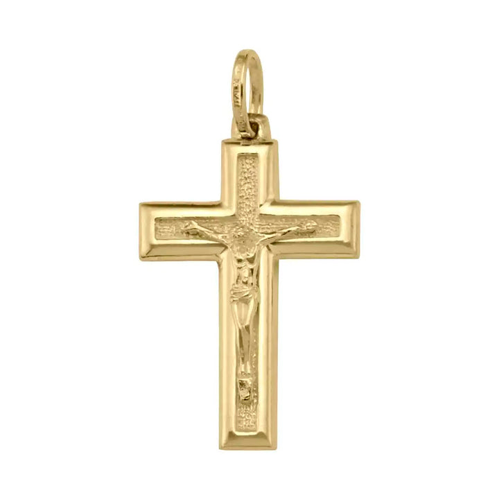 Latin Crucifix Yellow Gold Cross Pendant on white background