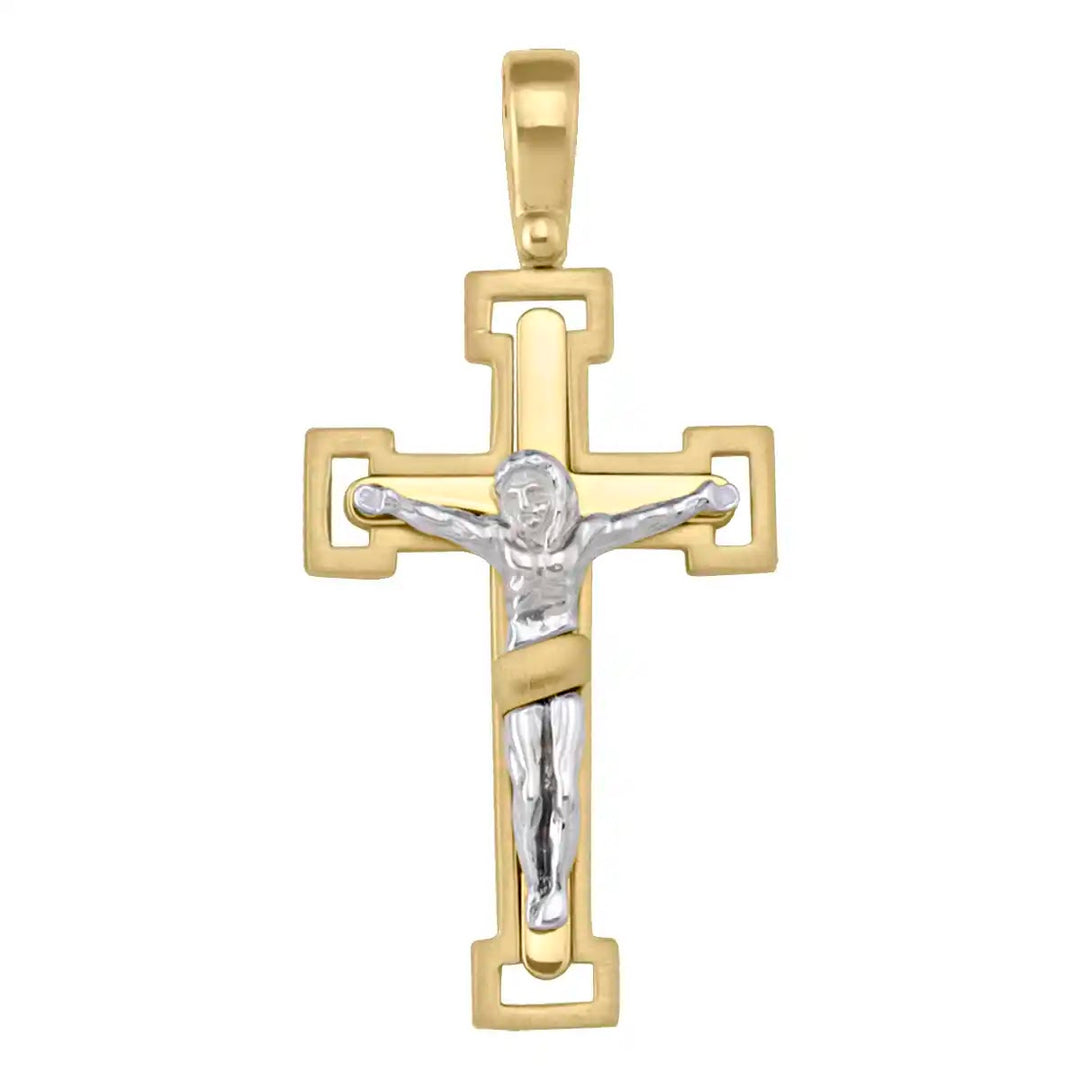 Two-Tone Crucifix Two-Tone Gold Cross Pendant on white background