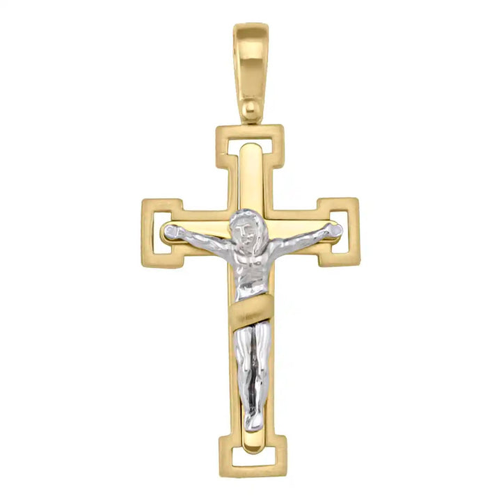 Two-Tone Crucifix Two-Tone Gold Cross Pendant on white background
