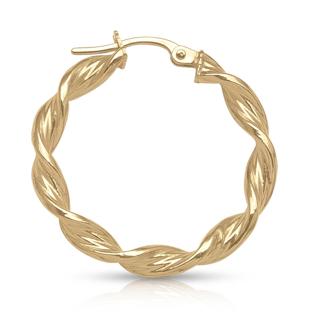 Yellow Gold Twisted Hoop Earrings, 26.4mm