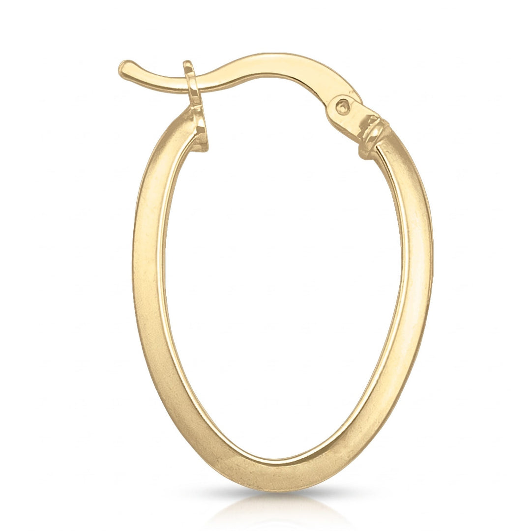 Yellow Gold Oval Knife Edge Hoop Earrings, 16.6mm