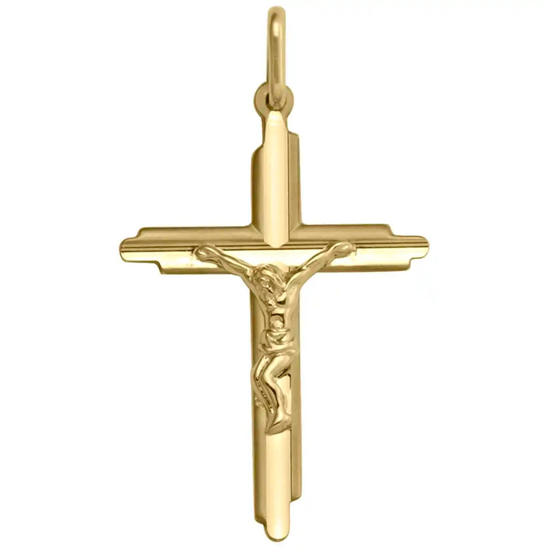 Latin Crucifix Yellow Gold Cross Pendant on white background
